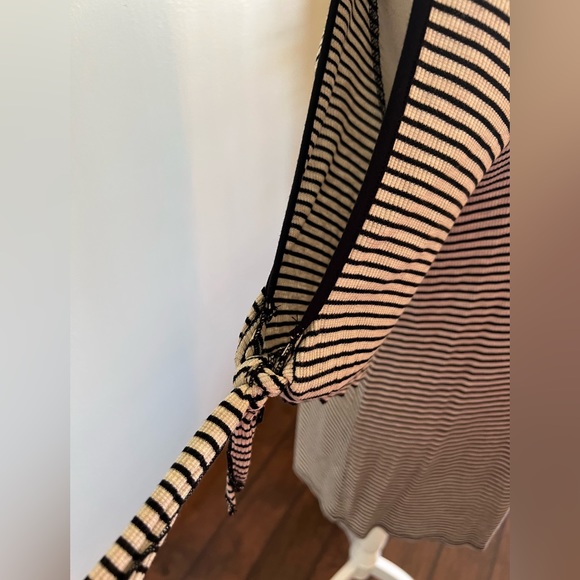 Maurices short split sleeve striped top in black and cream. - Picture 3 of 7